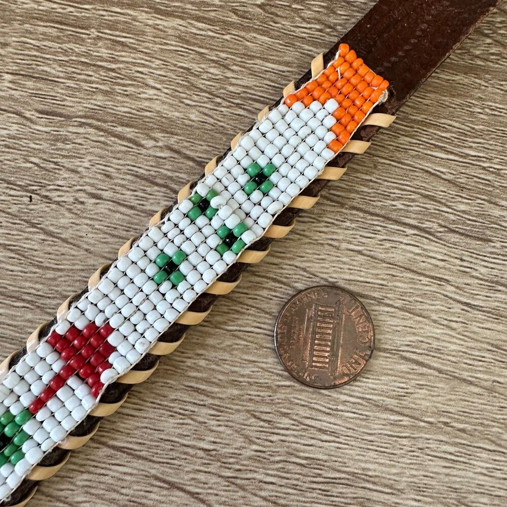Vintage Beaded Western Belt Seed Bead Geometric Thunderbird Southwestern Boho - Picture 14 of 15